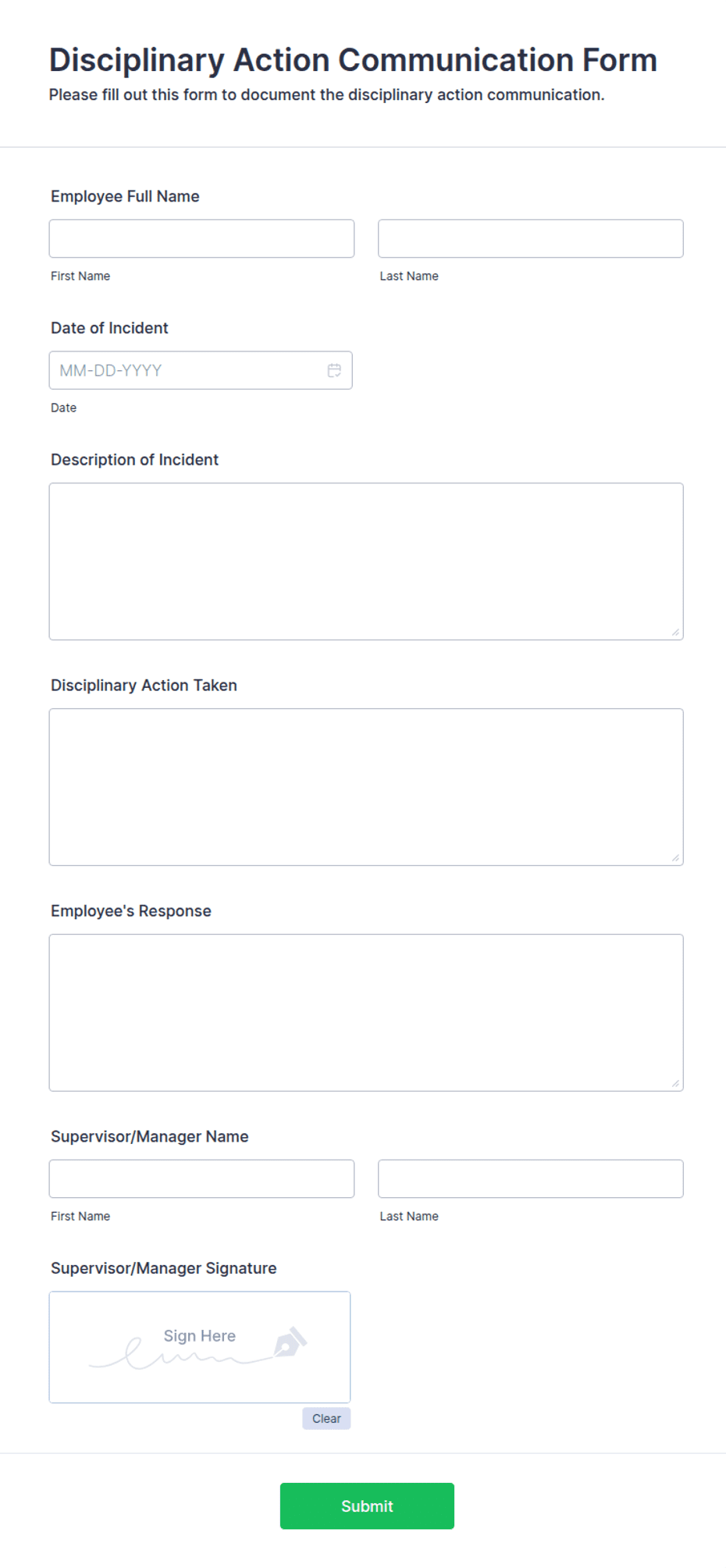 Disadulation Form Disciplinary Action Communication Form Template | Jotform