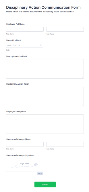 Disciplinary Action Communication Form Template