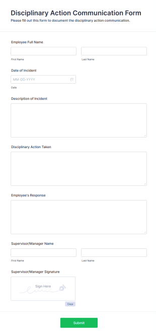 Disciplinary Action Communication Form Template