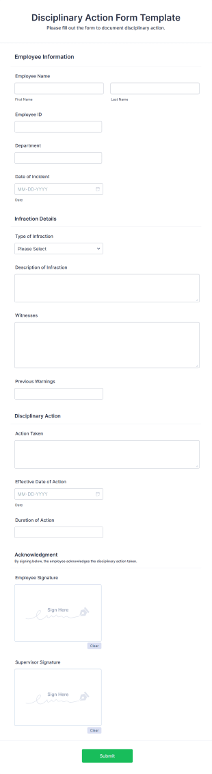 Disciplinary Action Form Template