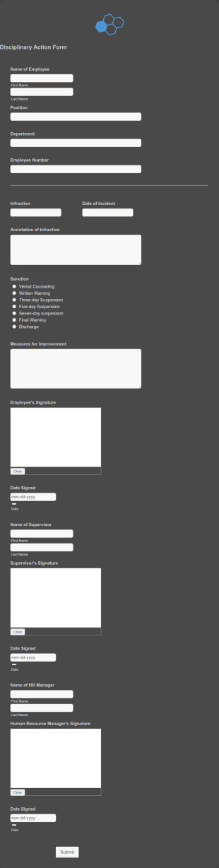 Disciplinary Action Form Template