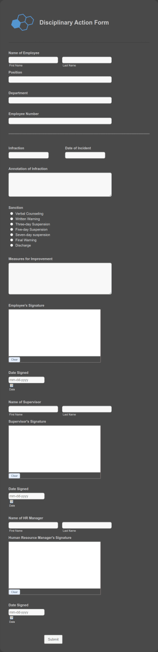 Disciplinary Action Form Template