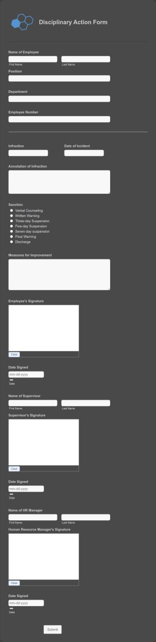 Disciplinary Action Form Template