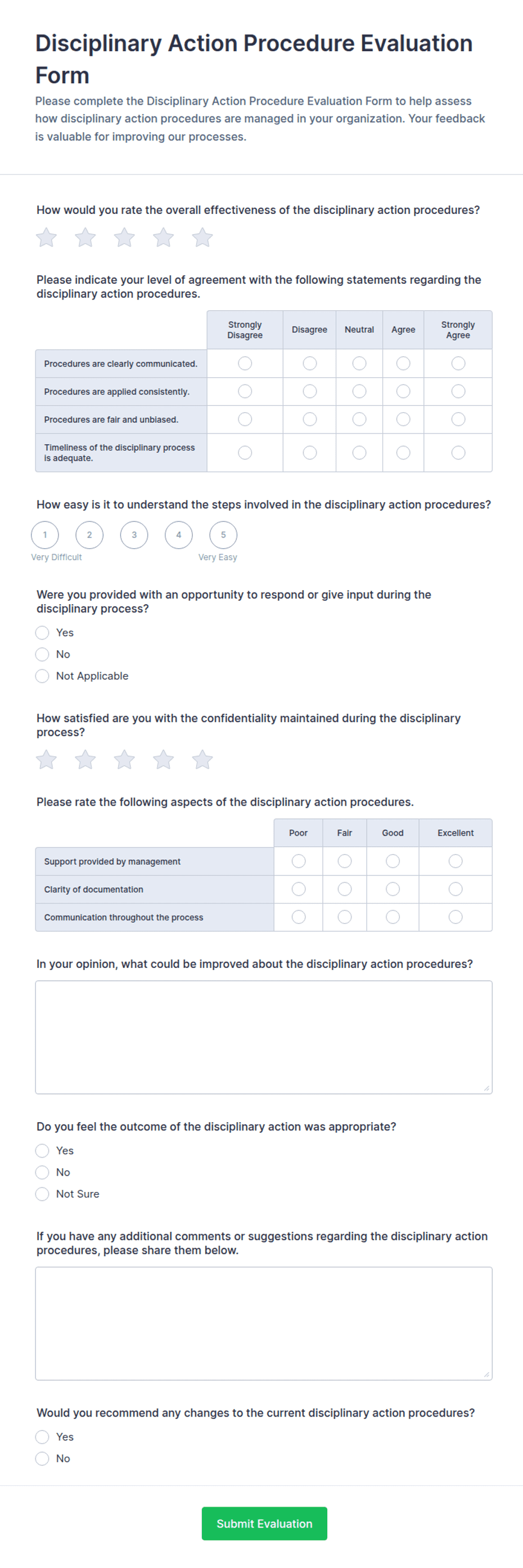 Disciplinary Action Procedure Evaluation Form Template Jotform
