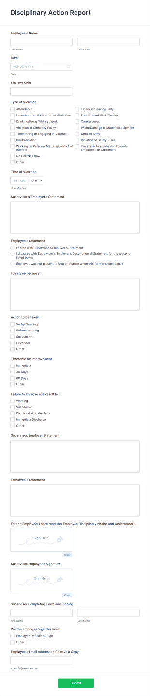 Disciplinary Action Report Form Template