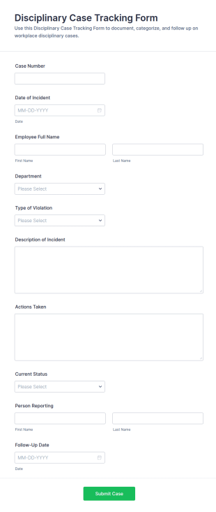 Disciplinary Case Tracking Form Template