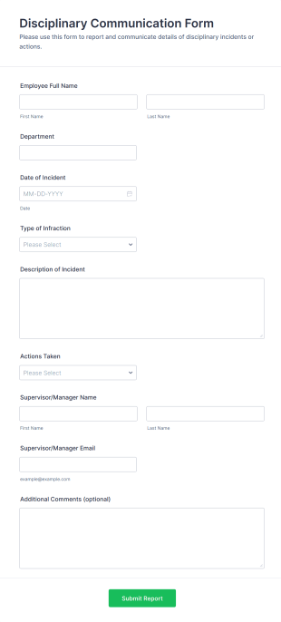 Disciplinary Communication Form Template