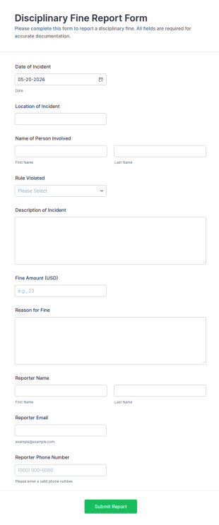 Disciplinary Fine Report Form Template