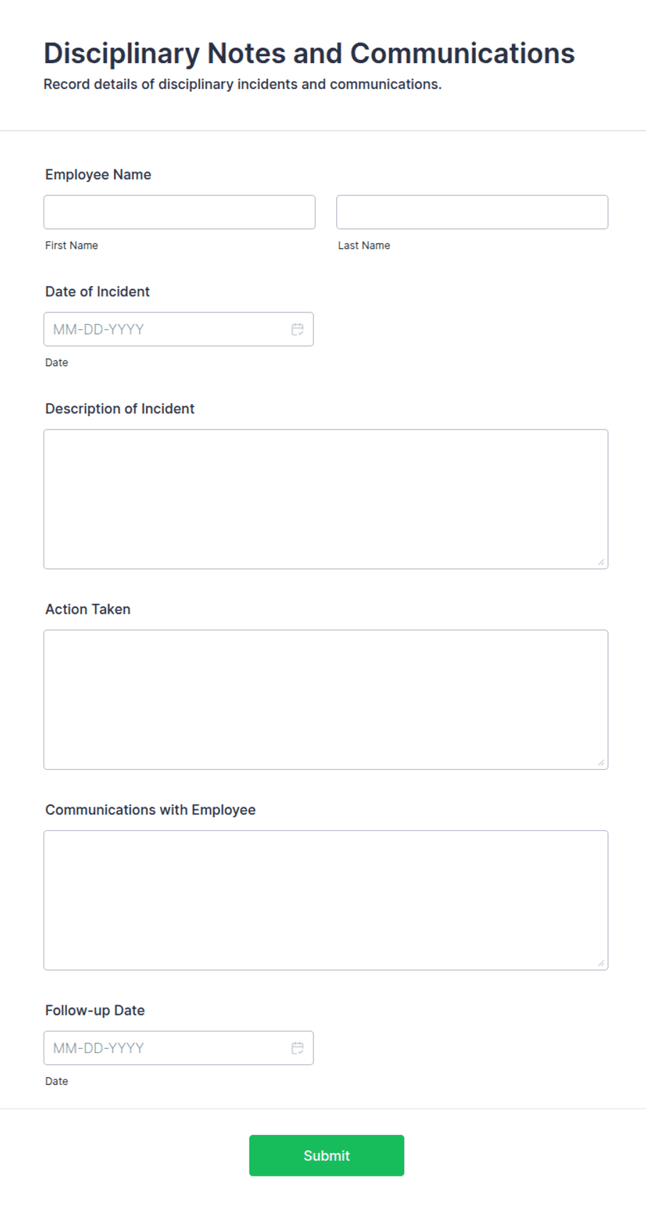 Pd Notes Form Disciplinary Notes and Communications Form Template | Jotform