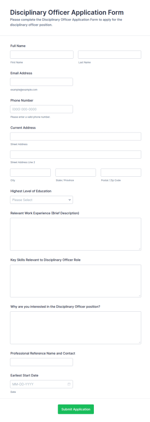 Disciplinary Officer Application Form Template