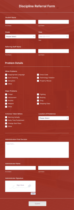 Discipline Referral Form Template