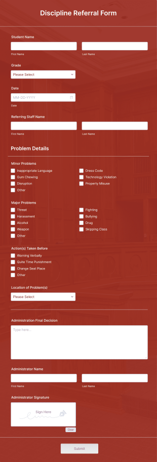 Discipline Referral Form Template