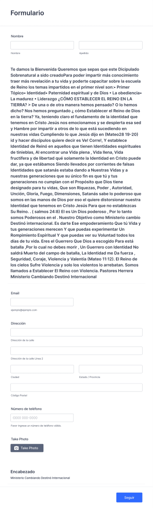 Discipulado Sobrenatural Form Template
