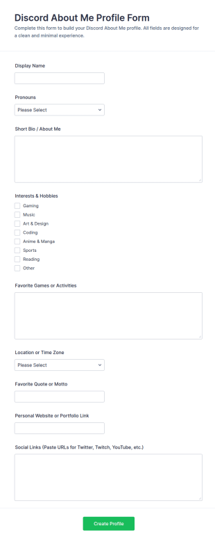 Discord About Me Profile Form Template