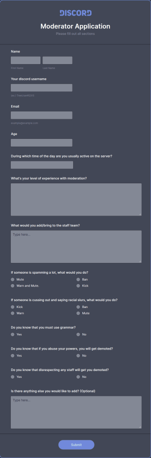 Discord Mod Application Form Template