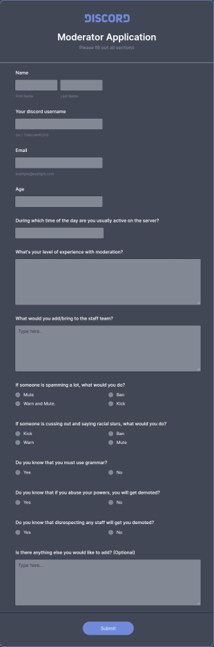 Discord Mod Application Form Template