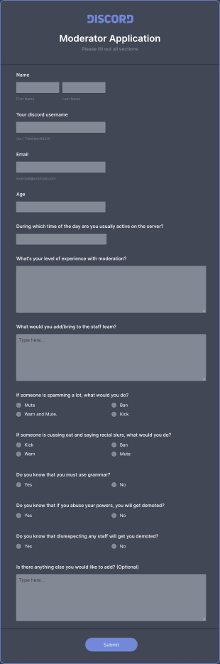 Discord Mod Application Form Template