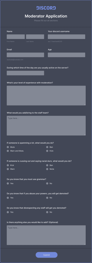 Discord Mod Application Form Template