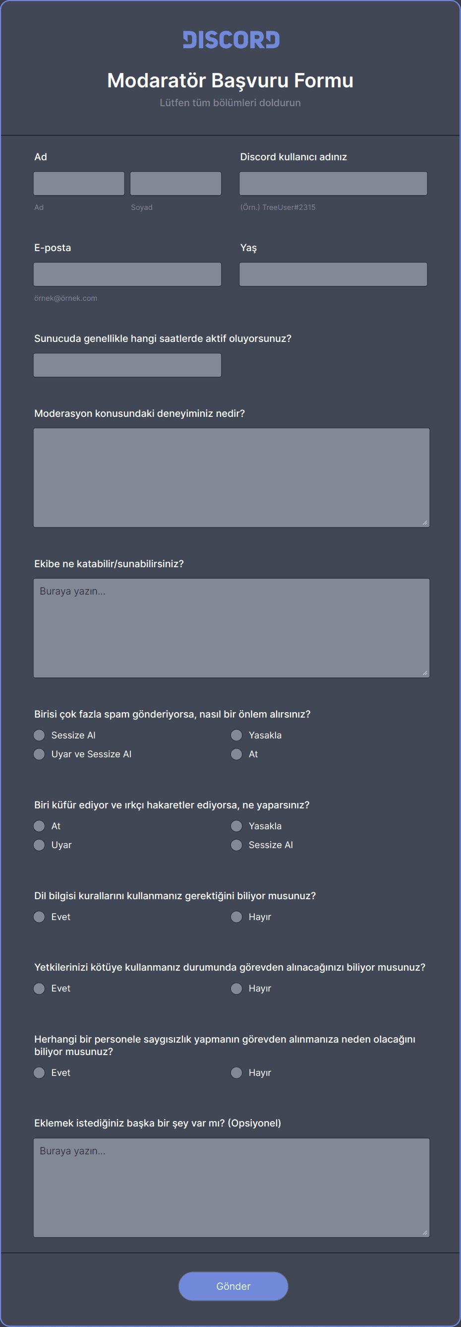 Discord Moderatör Başvuru Formu