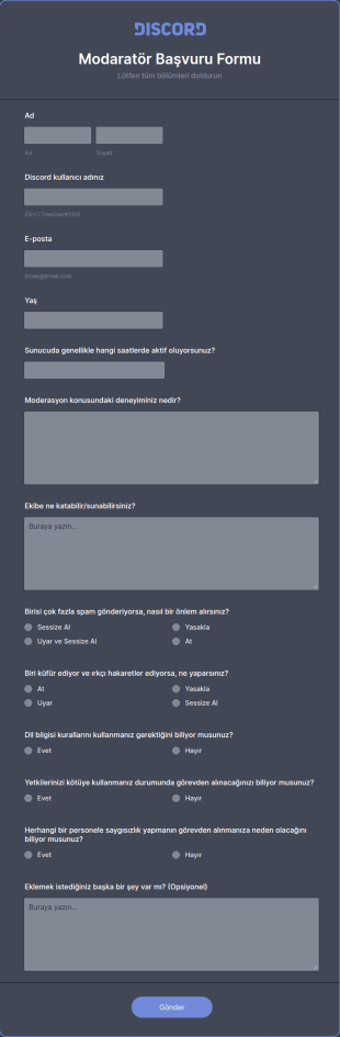 Discord Moderatör Başvuru Form Şablonu