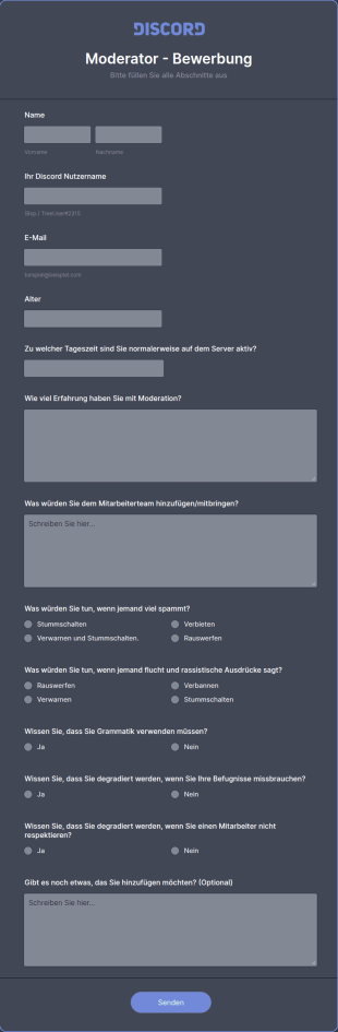 Discord Moderator Bewerbung
