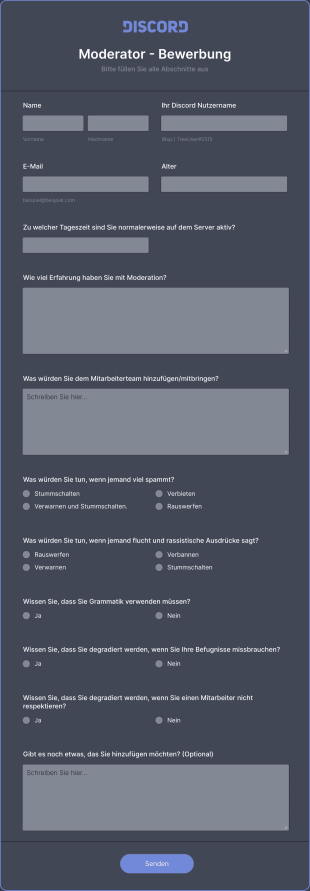Discord Moderator Bewerbung Form Template
