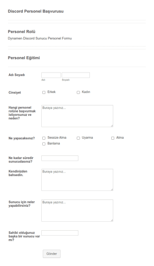 Discord Personel Başvurusu Form Şablonu