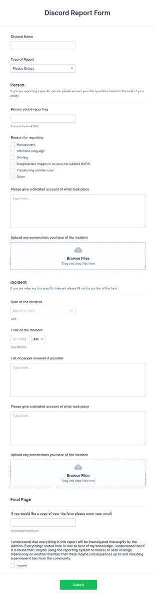 Discord Report Form Template