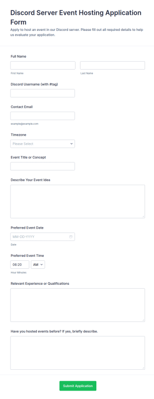 Discord Server Event Hosting Application Form Template