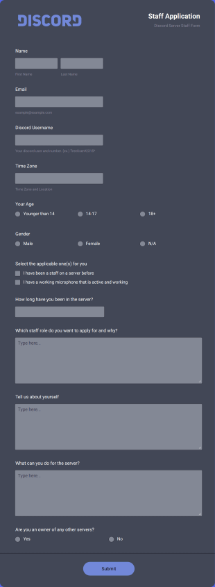 Discord Staff Application Form Template