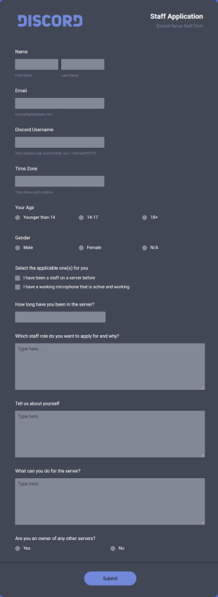 Discord Staff Application Form Template