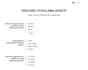 Discord Uyglama Anketi! Form Şablonu