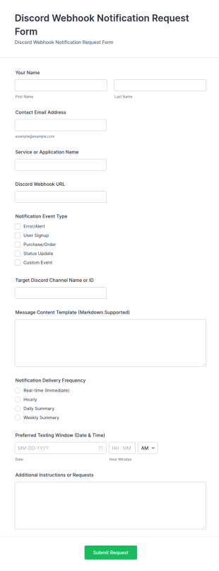 Discord Webhook Notification Request Form Template