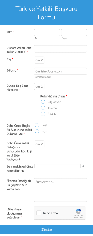Discord Yetkili Başvuru Form Template