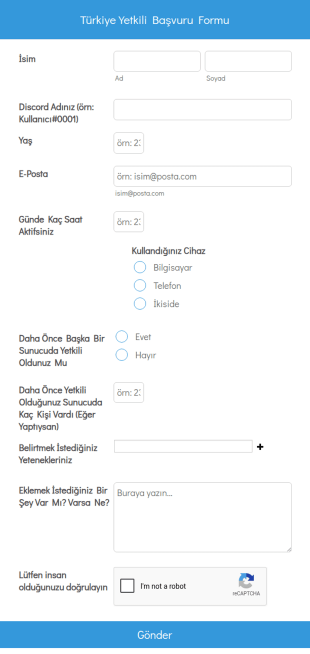 Discord Yetkili Başvuru Form Şablonu