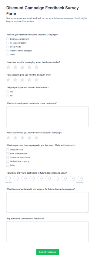 Discount Campaign Feedback Survey Form Template