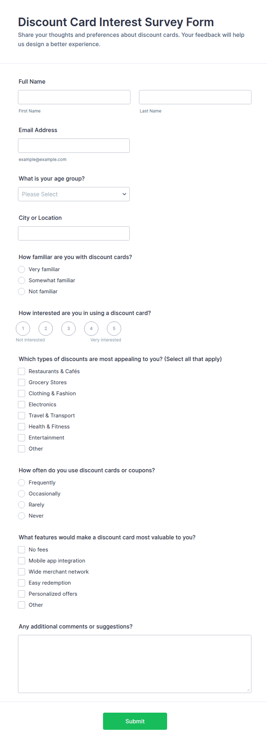 Discount Card Interest Survey Form Template | Jotform