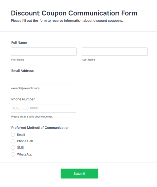 Discount Coupon Communication Form Template