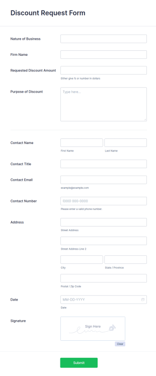 Discount Request Form Template