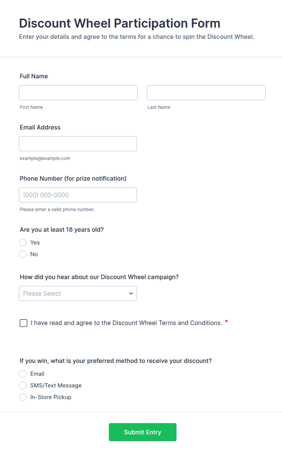 Discount Wheel Participation Form Template | Jotform