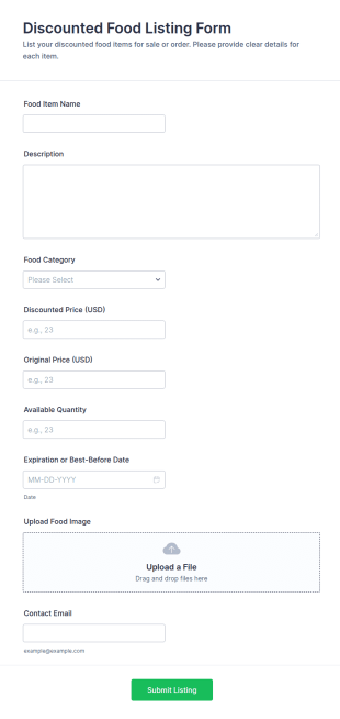 Discounted Food Listing Form Template