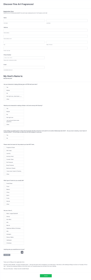 Discover Fine Art Fragrances! Form Template