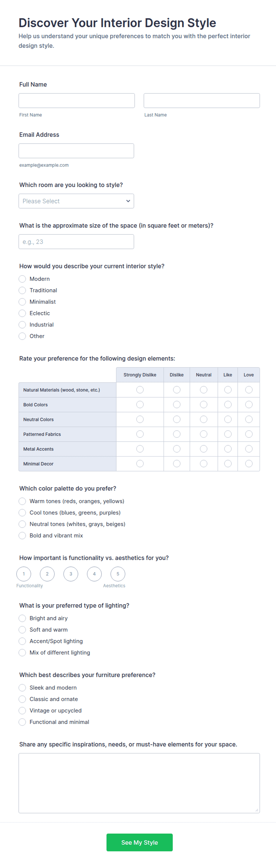 Discover Your Interior Design Style Form Template | Jotform