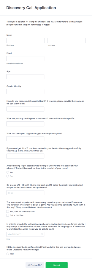 Discovery Call Application Form Template