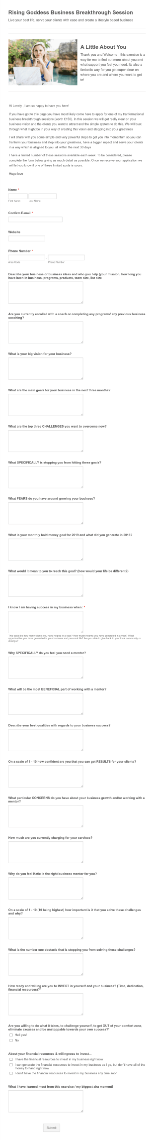 Discovery Call Questionnaire Form Template