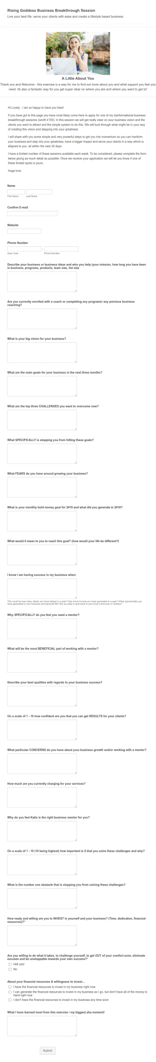 Discovery Call Questionnaire Form Template