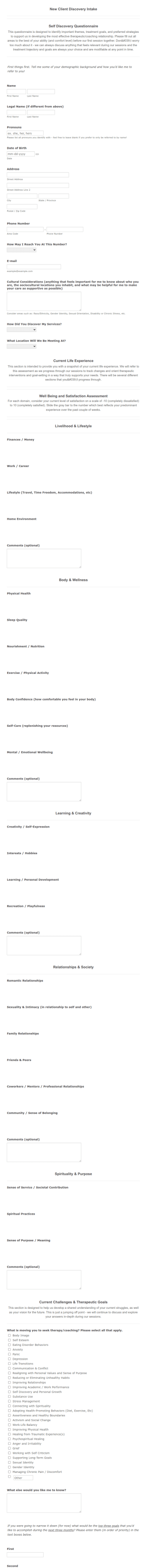 Discovery Intake (coaching & Therapy) Form Template