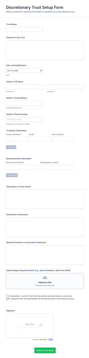 Discretionary Trust Setup Form Template