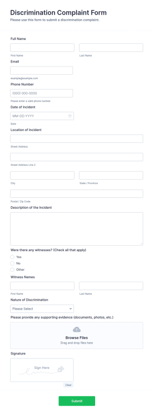 Discrimination Complaint Form Template