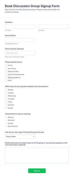 Discussion Group Signup Form Template